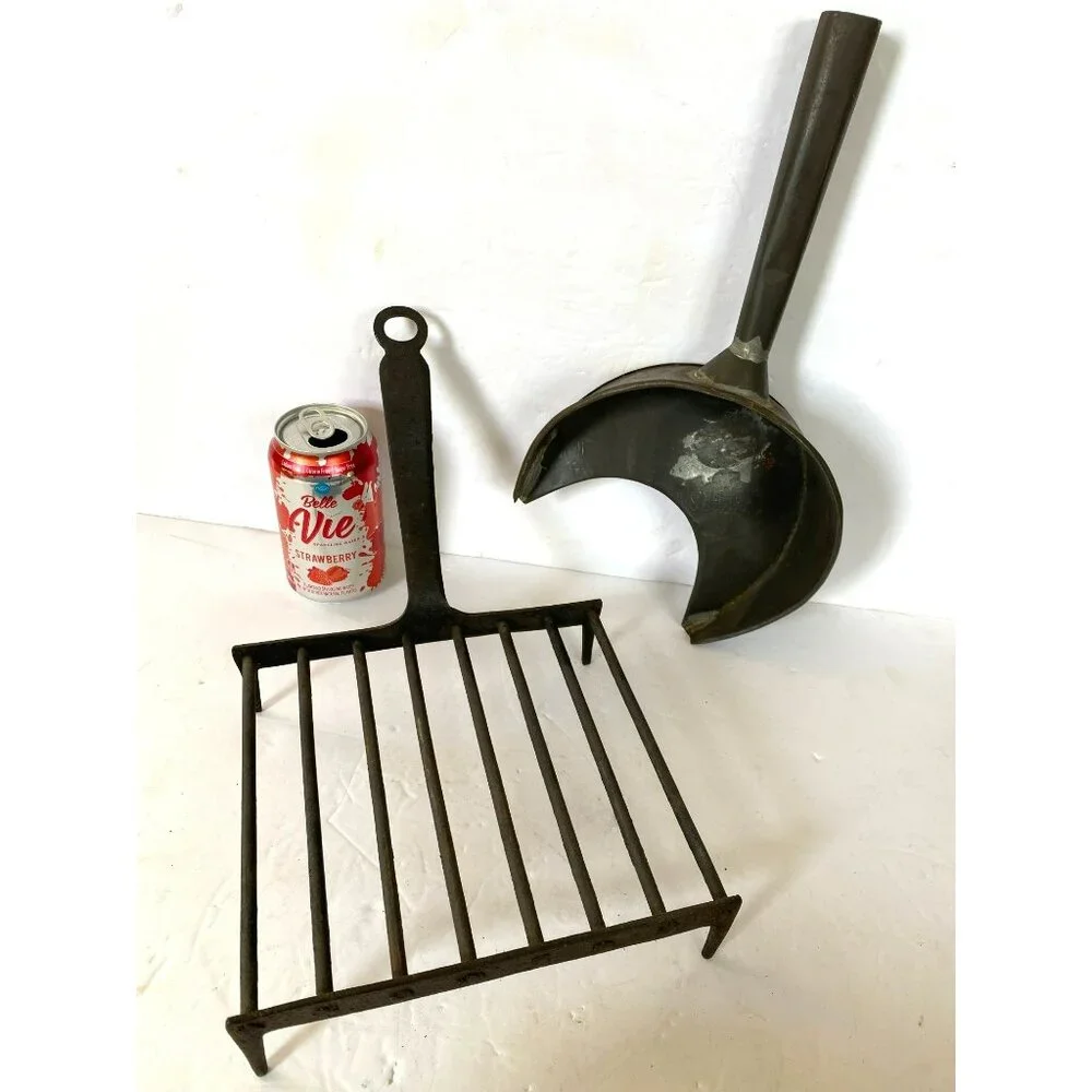 Vintage Cast Iron Fireplace Grate & Scoop Primitive Rustic Kitchen Tools Crafted - Picture 14 of 14